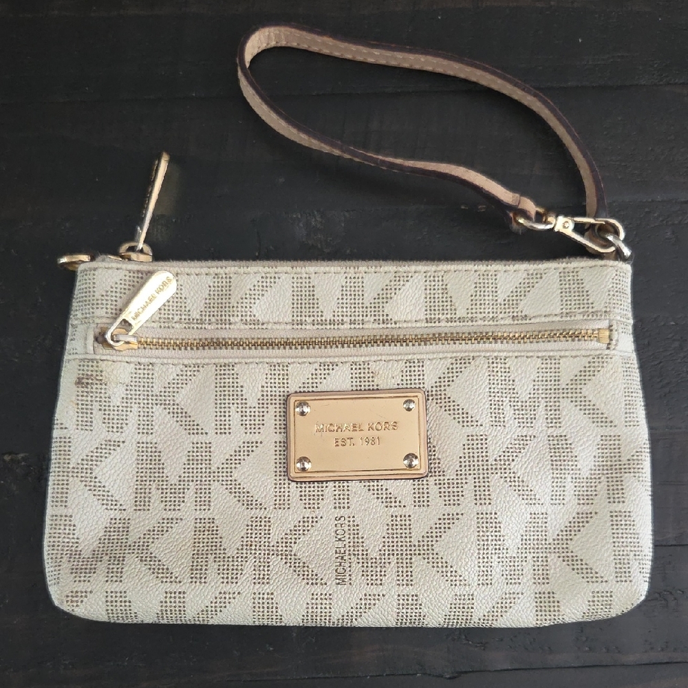 Michael Kors Gold and Cream Wristlet
